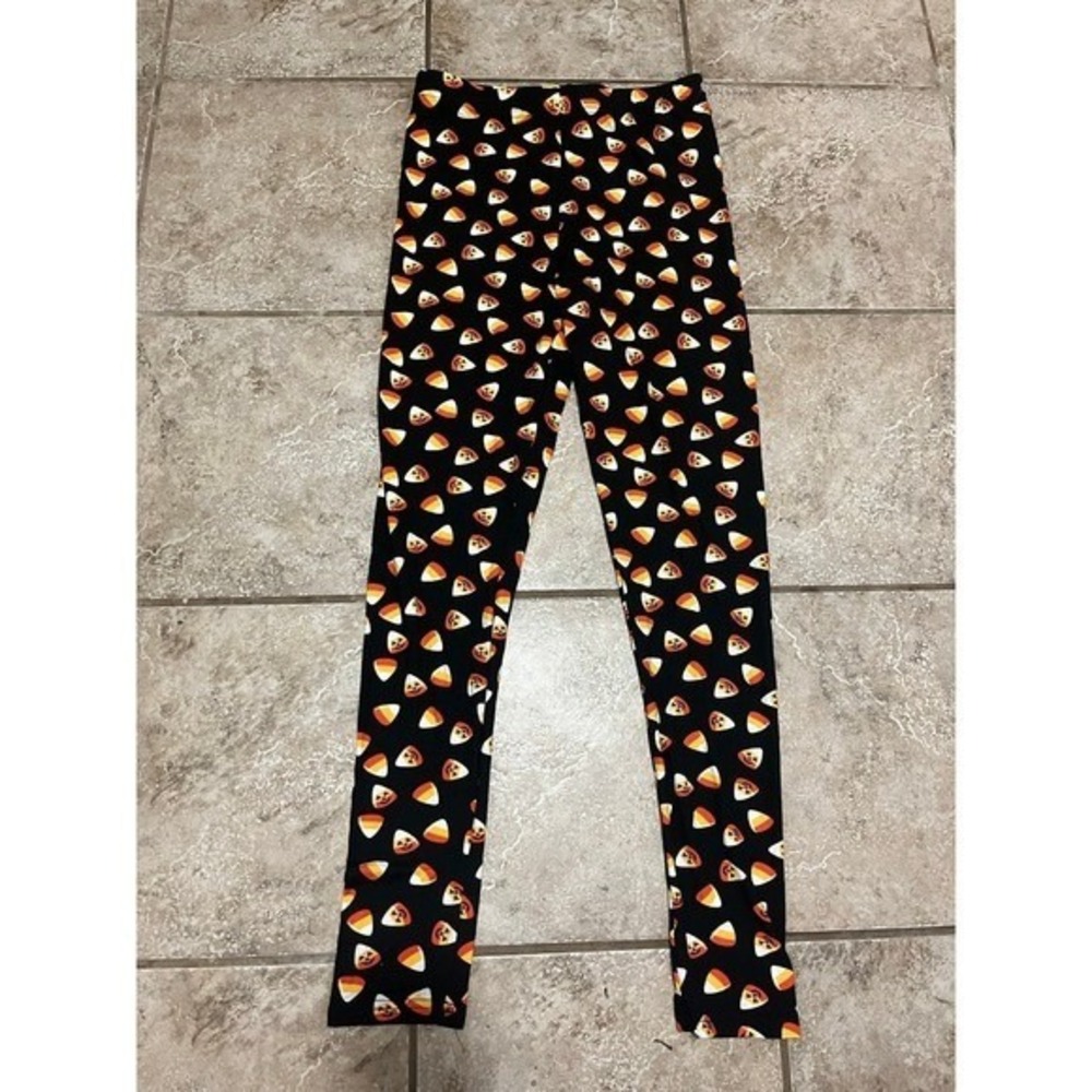 Halloween Leggings M Candy Corn Fun Costume Pumpkin Black Orange NWOT